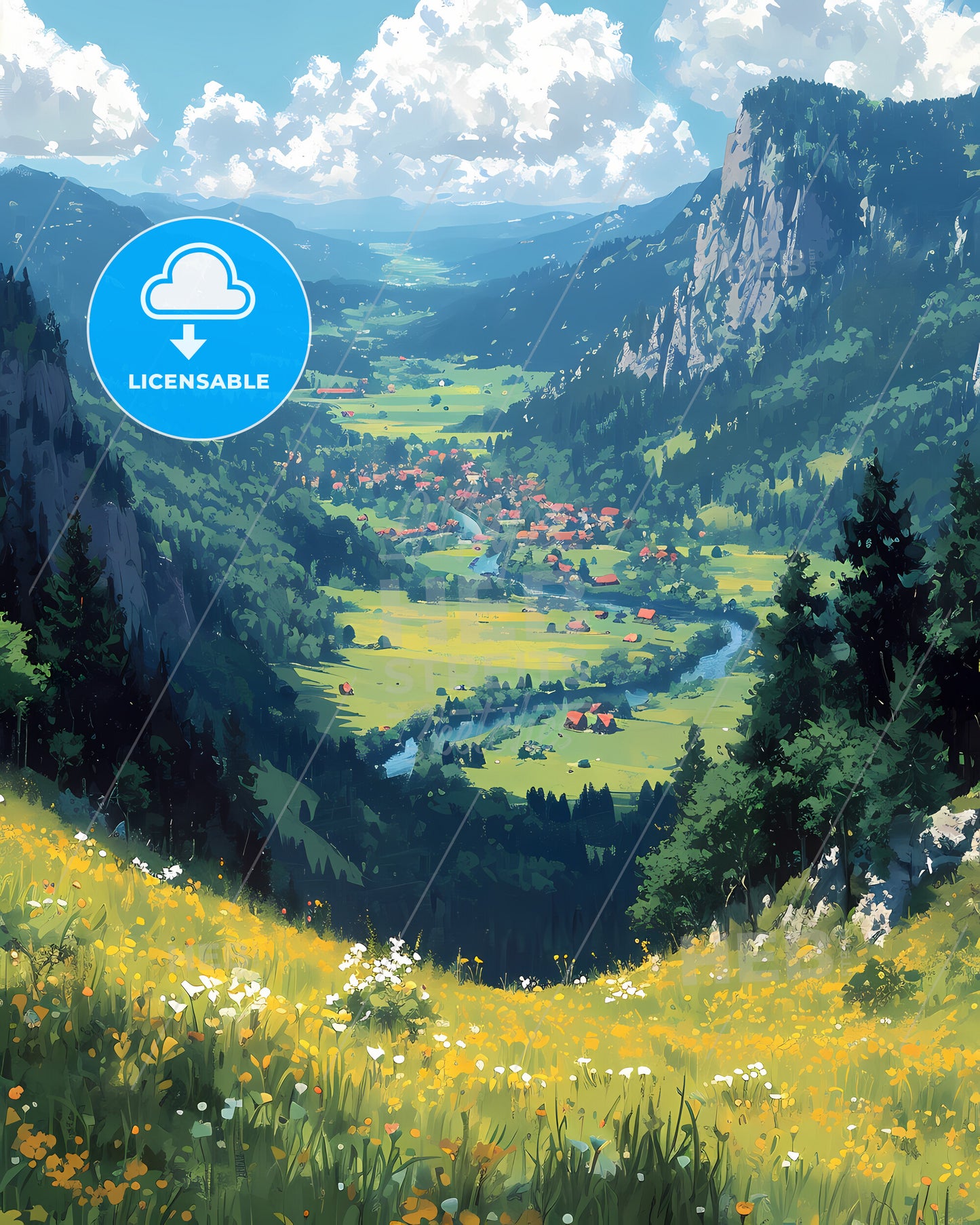 A Landscape Of The German Countryside - A Valley With A River And Mountains