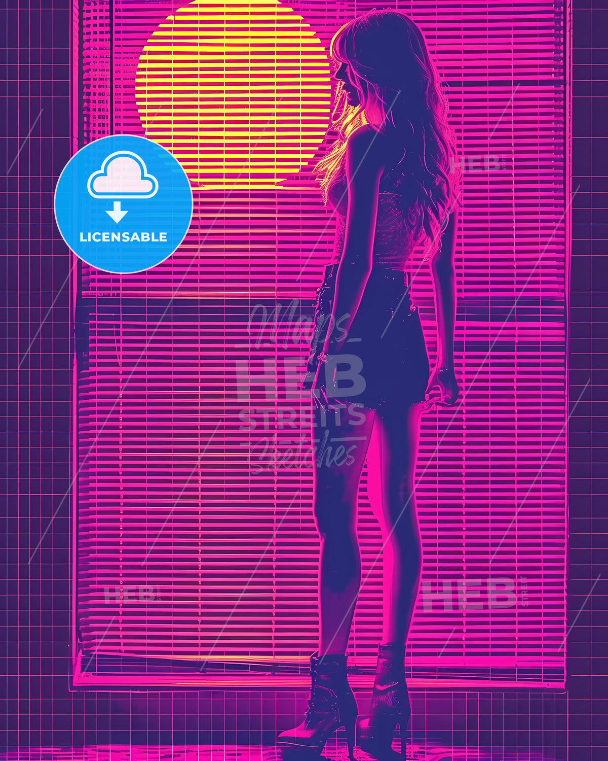 A Standing Woman, Listining A Music Illustrations Vector Design - A Woman Standing In Front Of A Window With A Sun Behind Her