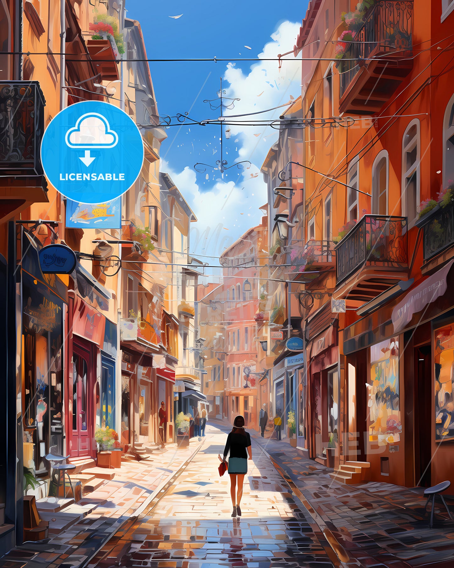 Perpignan, France - A Woman Walking Down A Narrow Street With Buildings