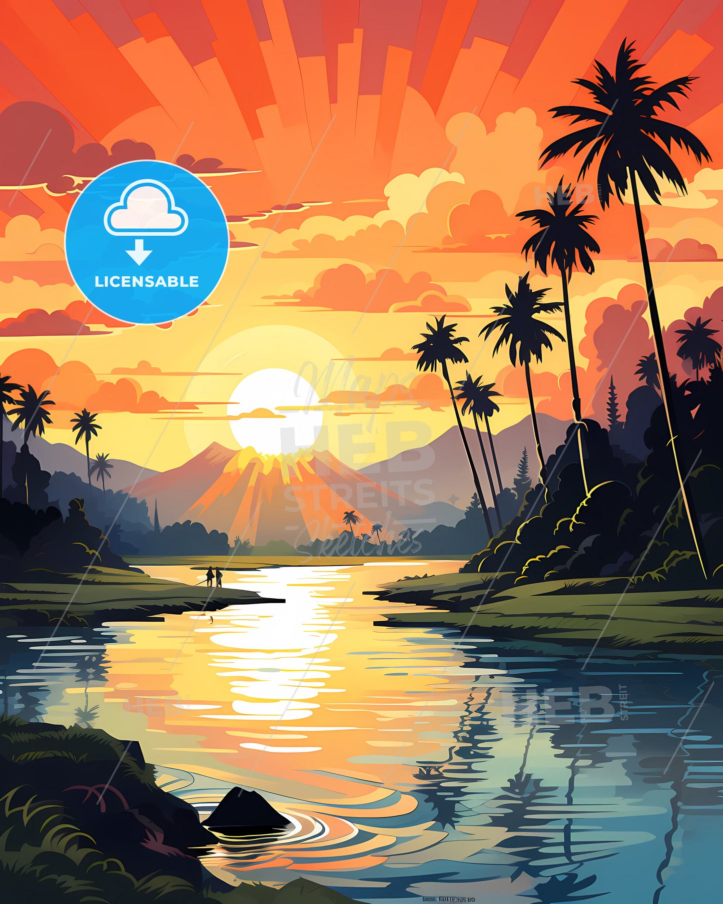 Cook Islands, New Zealand - A River With Palm Trees And Mountains In The Background