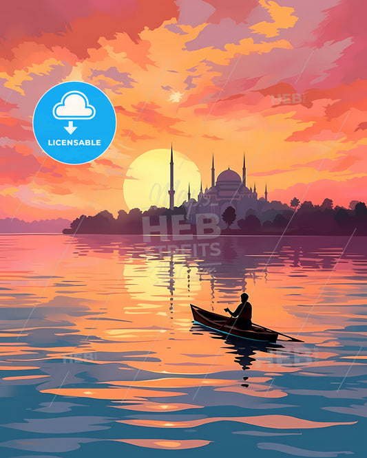Adana, Turkey - A Person In A Boat On Water With A Sunset In The Background