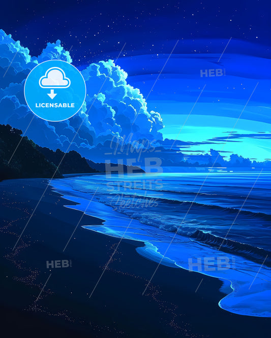 Matapalo Beach, Costa Rica - A Beach At Night With Clouds And Blue Sky