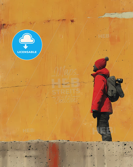A Trendy Young Person Records Voice - A Person In A Red Coat And Hat With A Camera