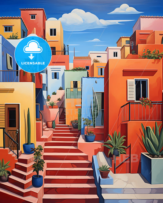 Qormi, Malta - A Painting Of A Colorful City