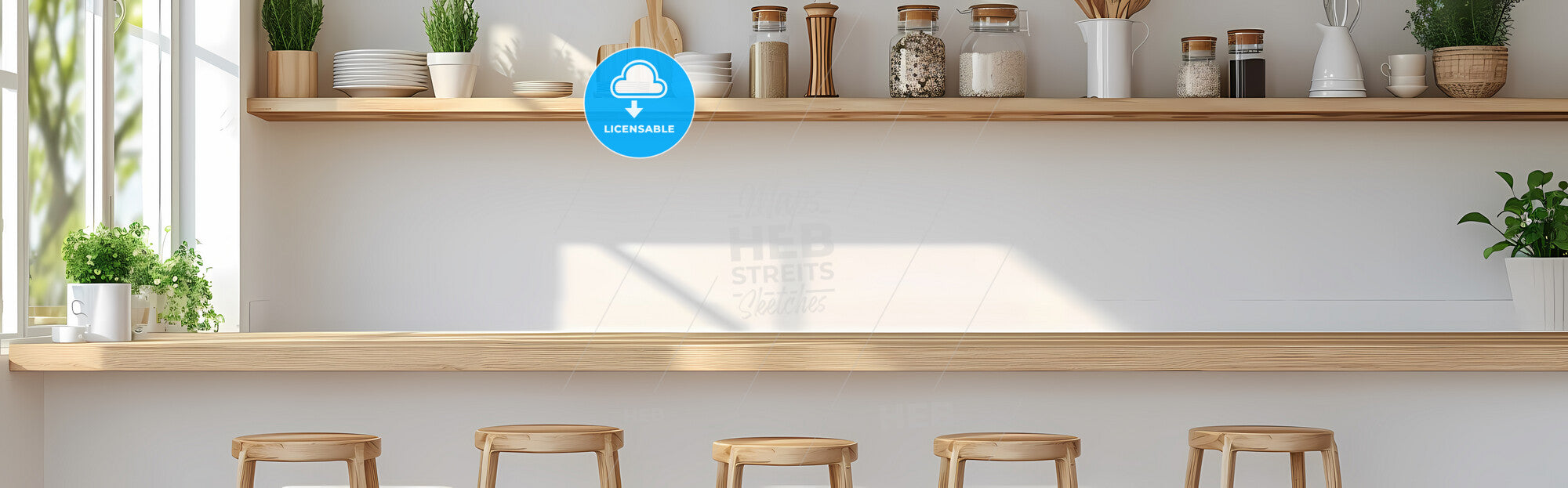 Outstanding Banner For Kitchen Wall Art - A Shelf With A Few Stools And ...
