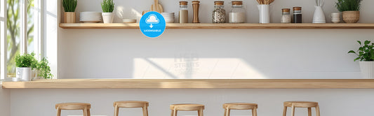 Outstanding Banner For Kitchen Wall Art - A Shelf With A Few Stools And A Few Jars Of Food