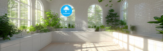 Outstanding Banner For Kitchen Wall Art - A Room With White Walls And Windows With Trees In The Background