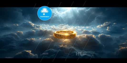 Gold Rings Above Fluffy Cloud Levitating, Isolated Object, Fashion Background, Modern Design, Abstract Metaphor - A Gold Ring Floating In The Air