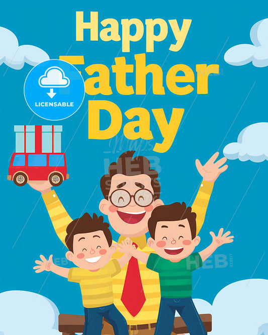Fathers Day Poster - A Man And Two Boys Holding Up Their Hands
