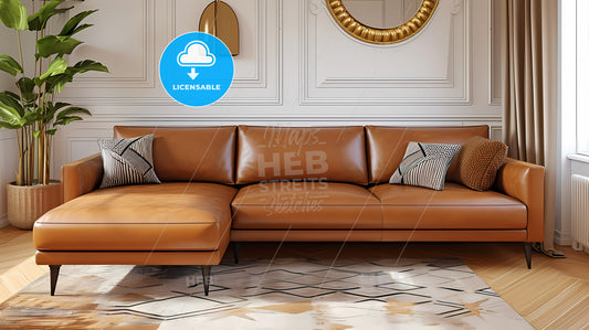 Contemporary Living Room With Brown Eco Leather Couch - A Brown Leather Couch In A Room