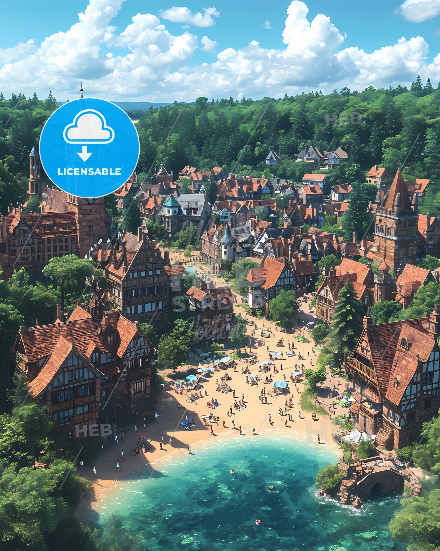 A Landscape Of The German Countryside - A Town With Many Buildings And A Beach