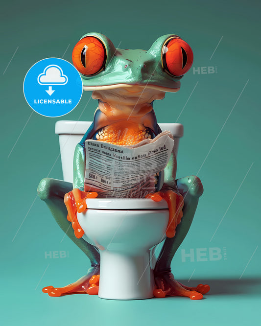 Frog Sitting On A Tiny Toilet - A Frog Sitting On A Toilet