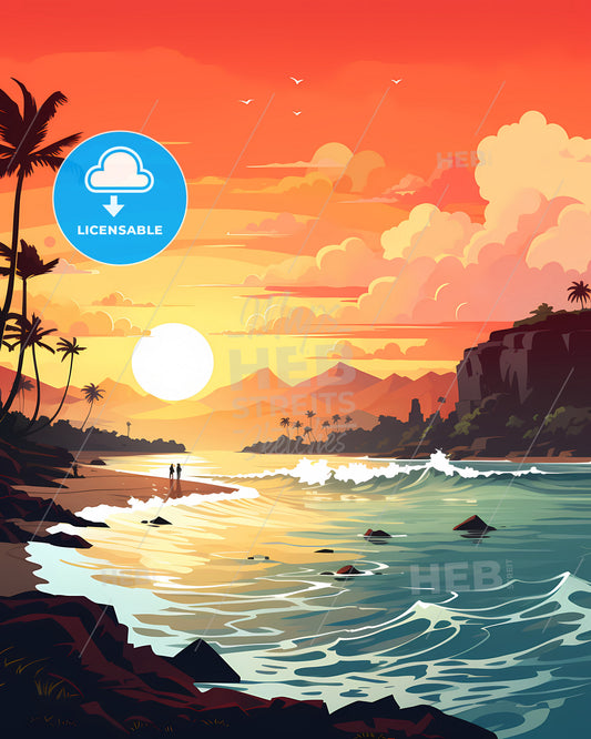Hawaii, United States - A Sunset Over A Beach