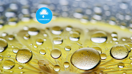 Food Background With Lemons In Water Drops - Water Drops On A Surface