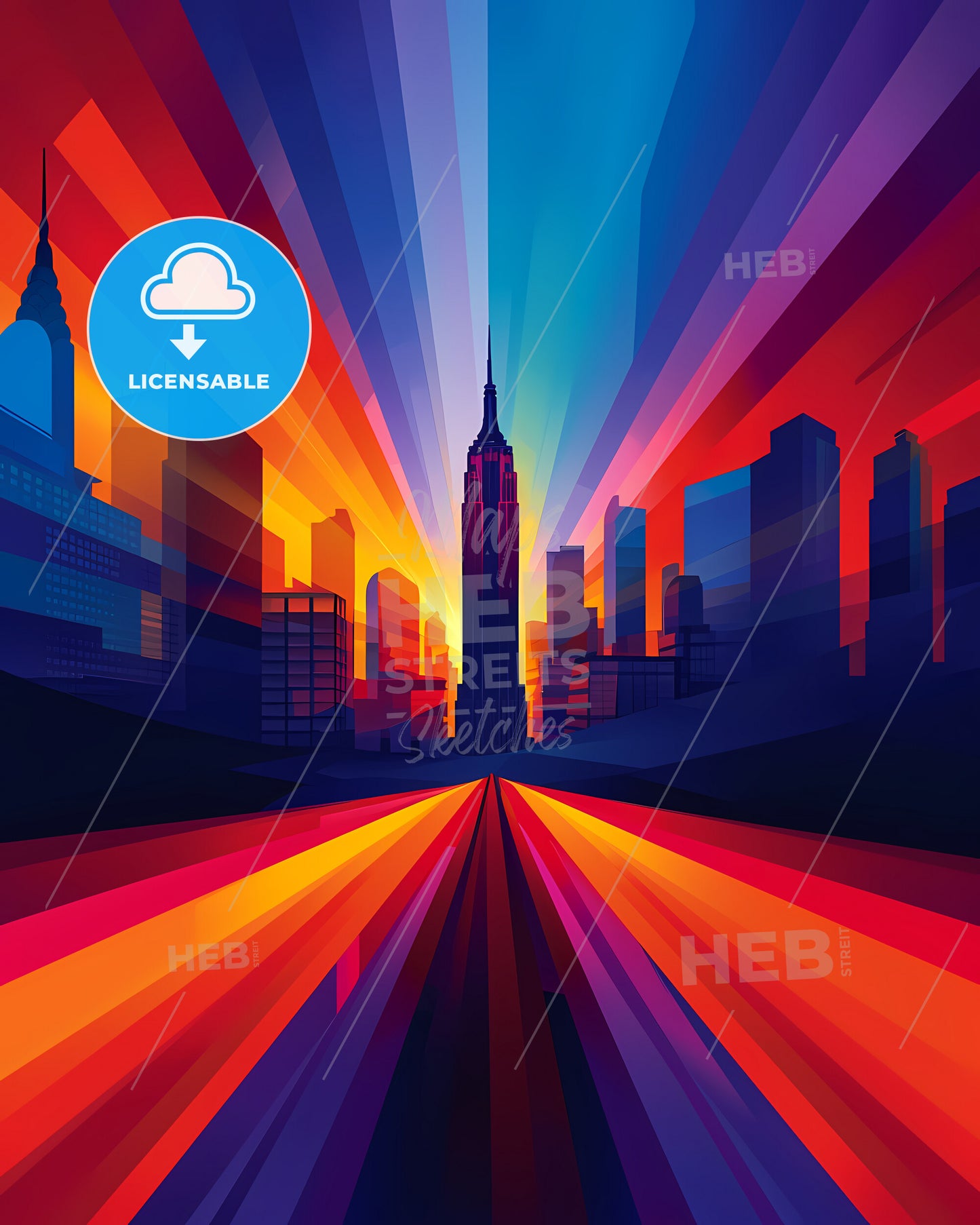 A Travel Poster Of The Empire State Building - A Colorful Cityscape With A Tall Building