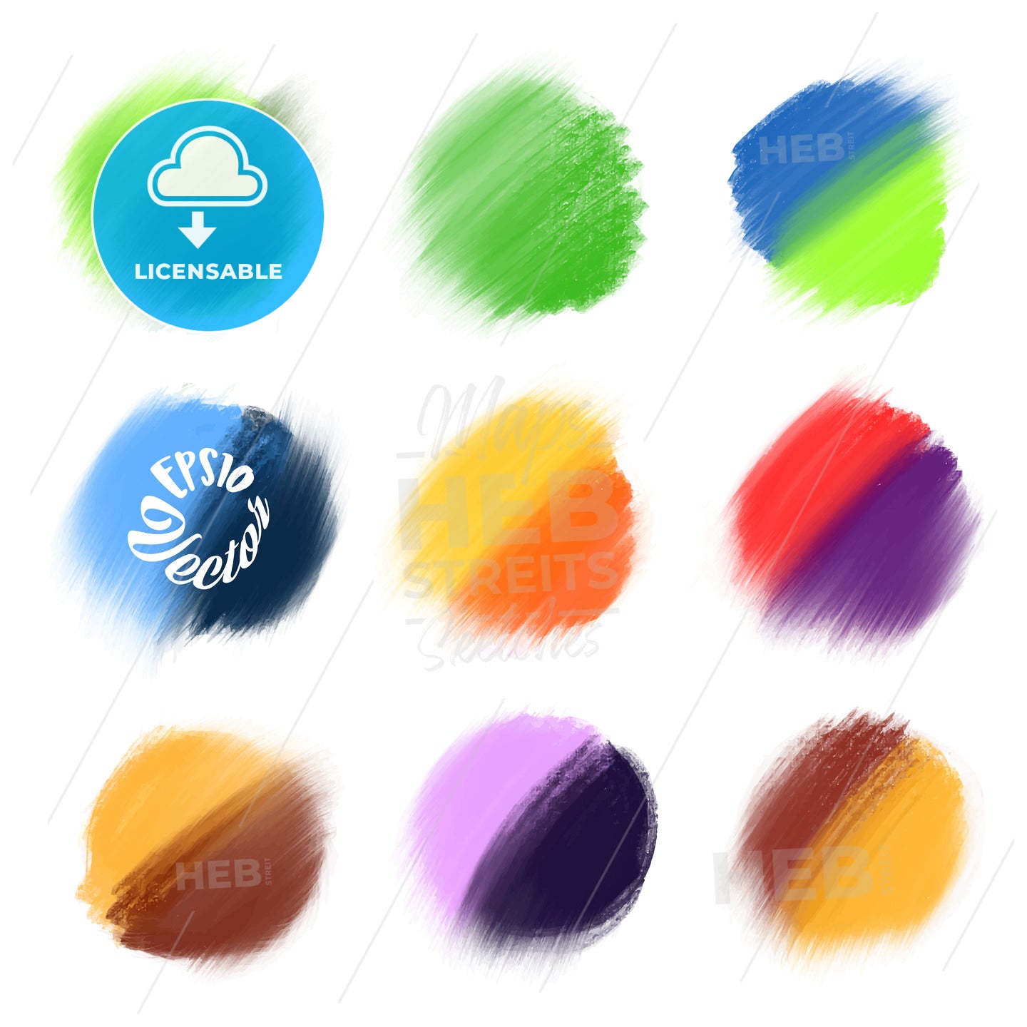 9 Colored Vector paint elements. – instant download