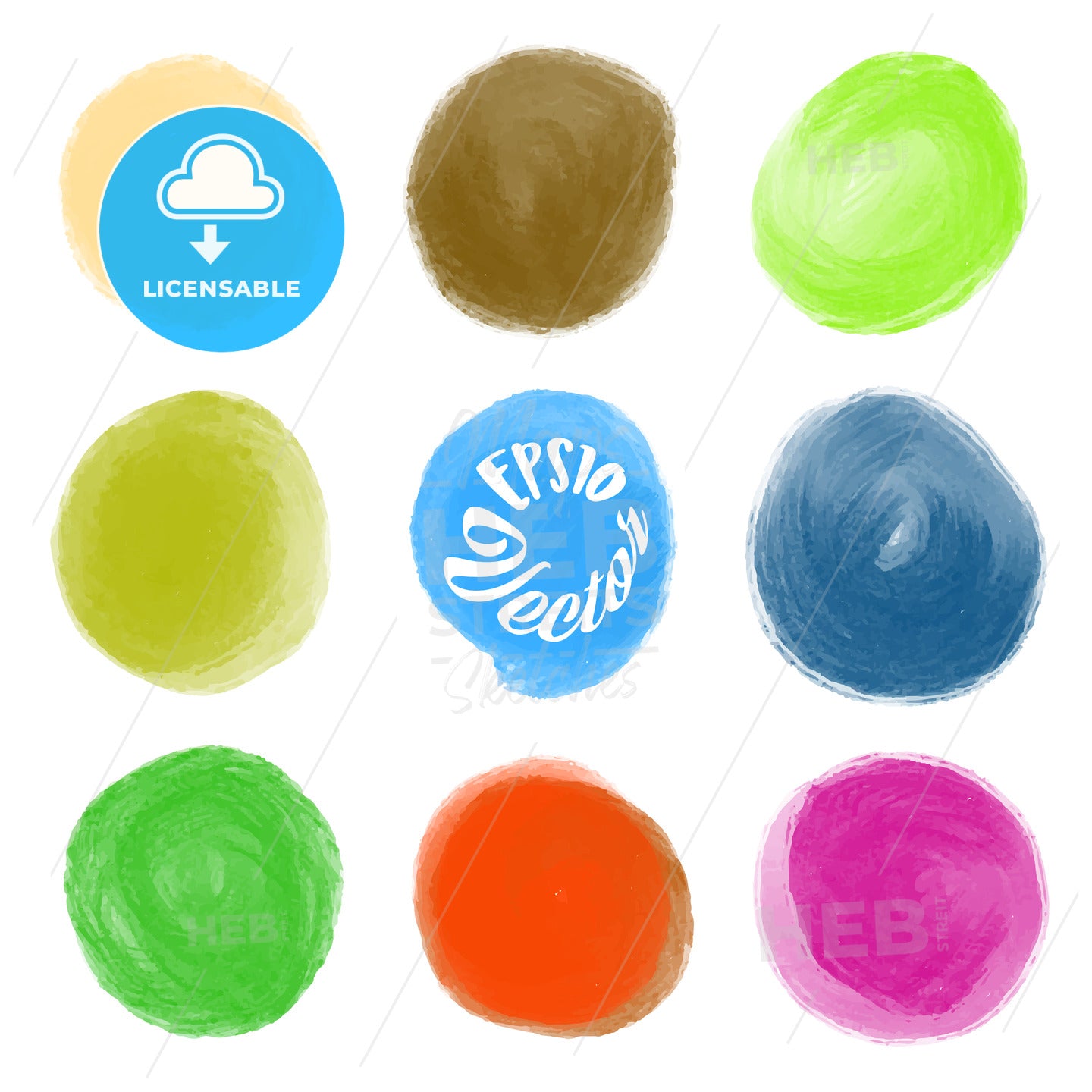 A set of round watercolor stains – instant download