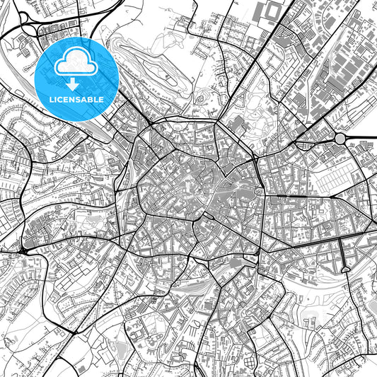 Aachen, Germany, vector map with buildings