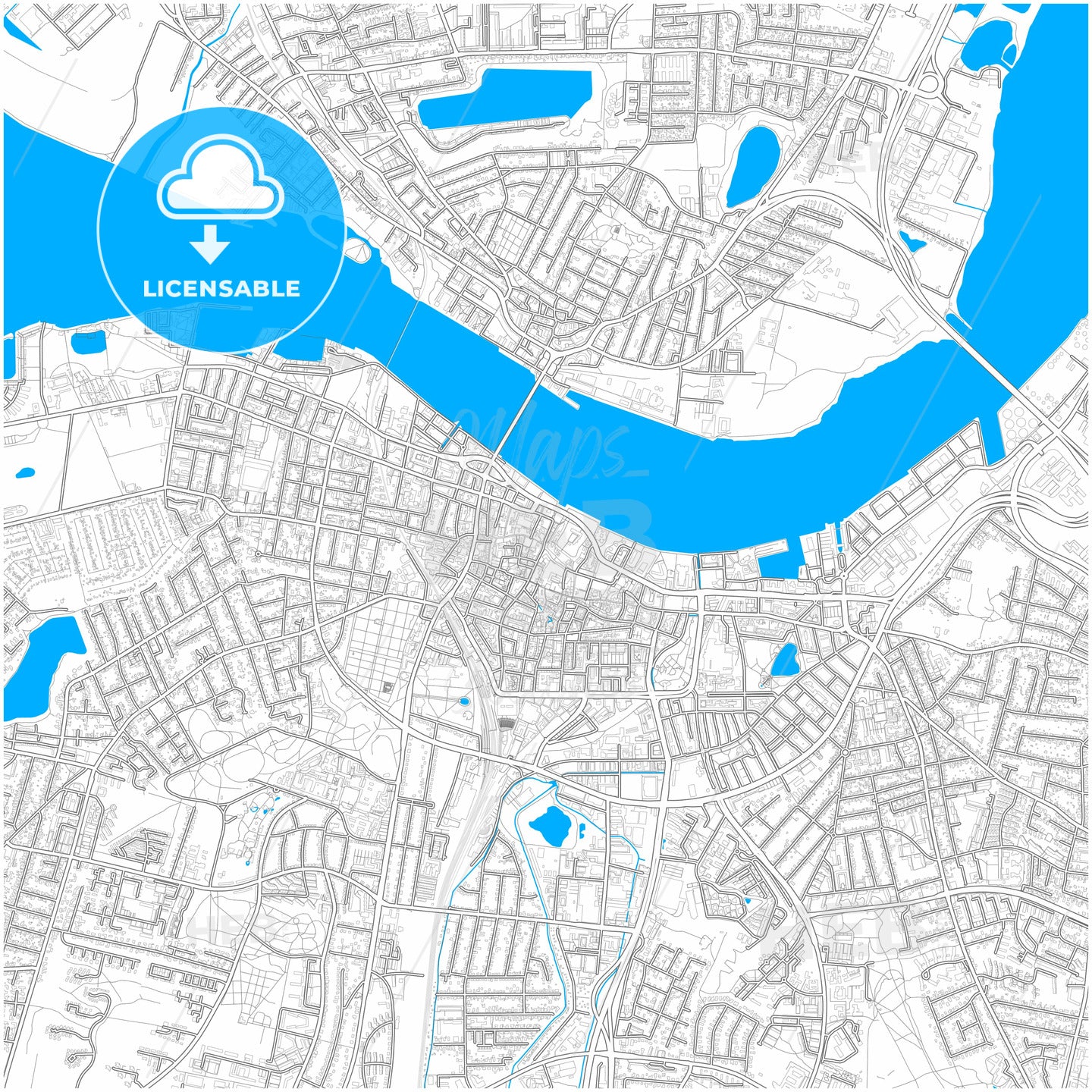 Aalborg Municipality, Denmark, city map with high quality roads.