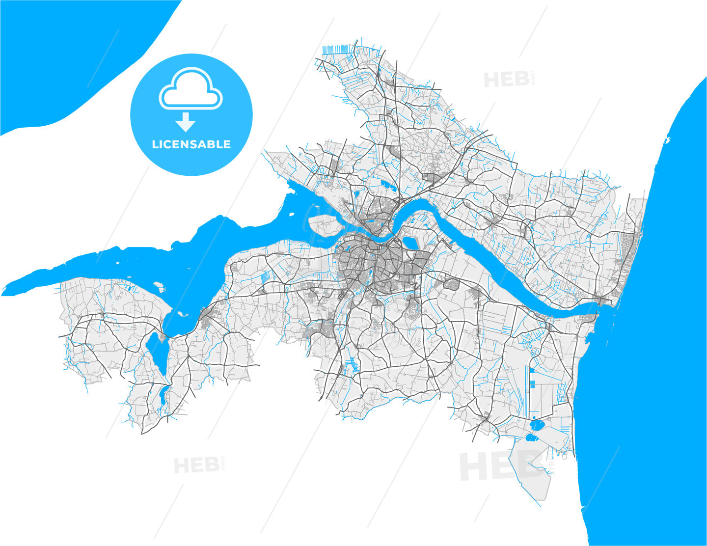 Aalborg Municipality, Denmark, high quality vector map