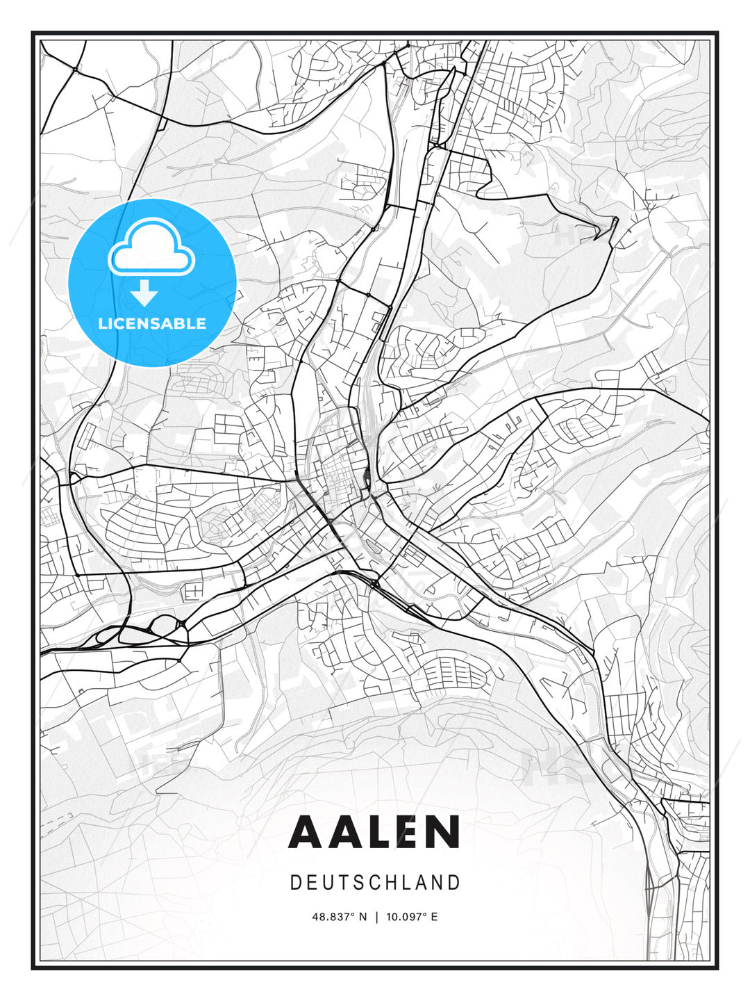 Aalen, Germany, Modern Print Template in Various Formats - HEBSTREITS Sketches