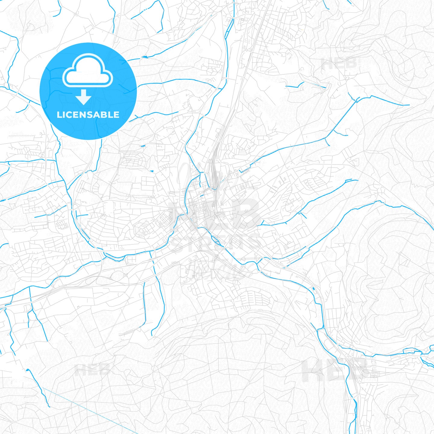 Aalen, Germany PDF vector map with water in focus