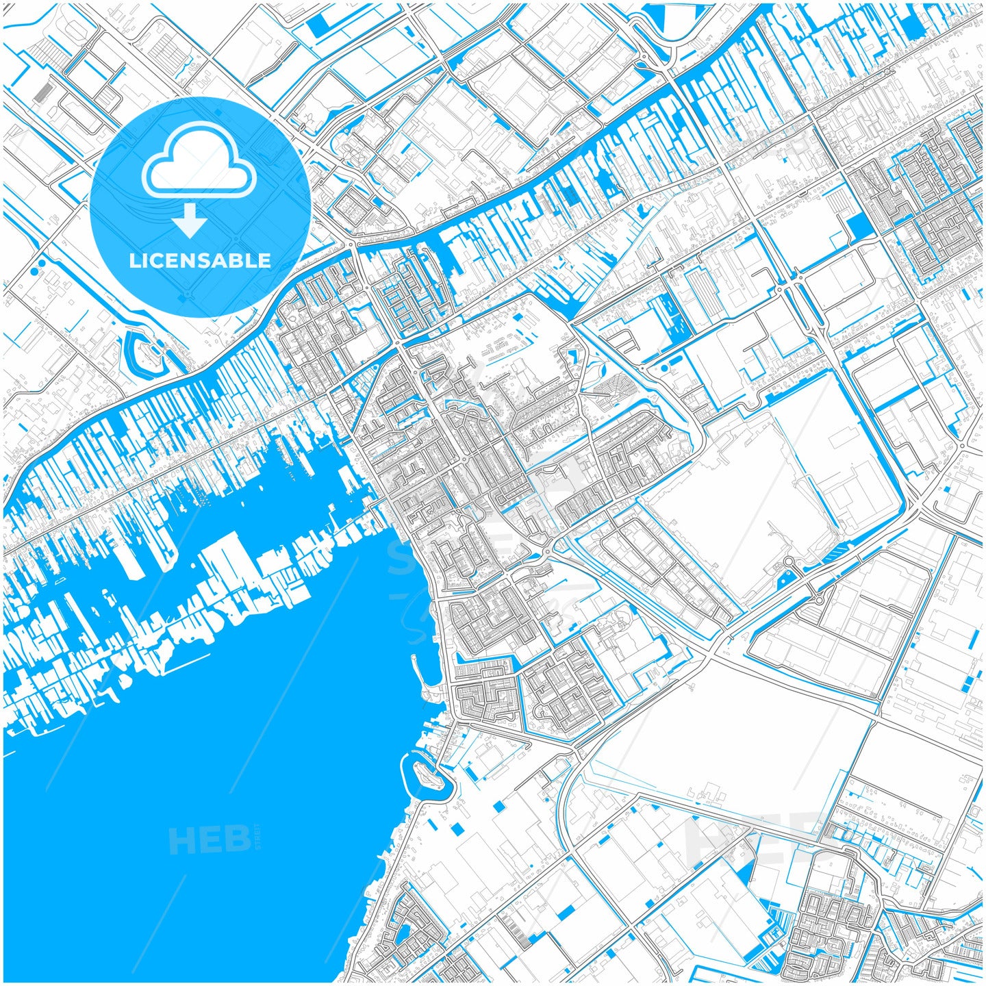 Aalsmeer, North Holland, Netherlands, city map with high quality roads.