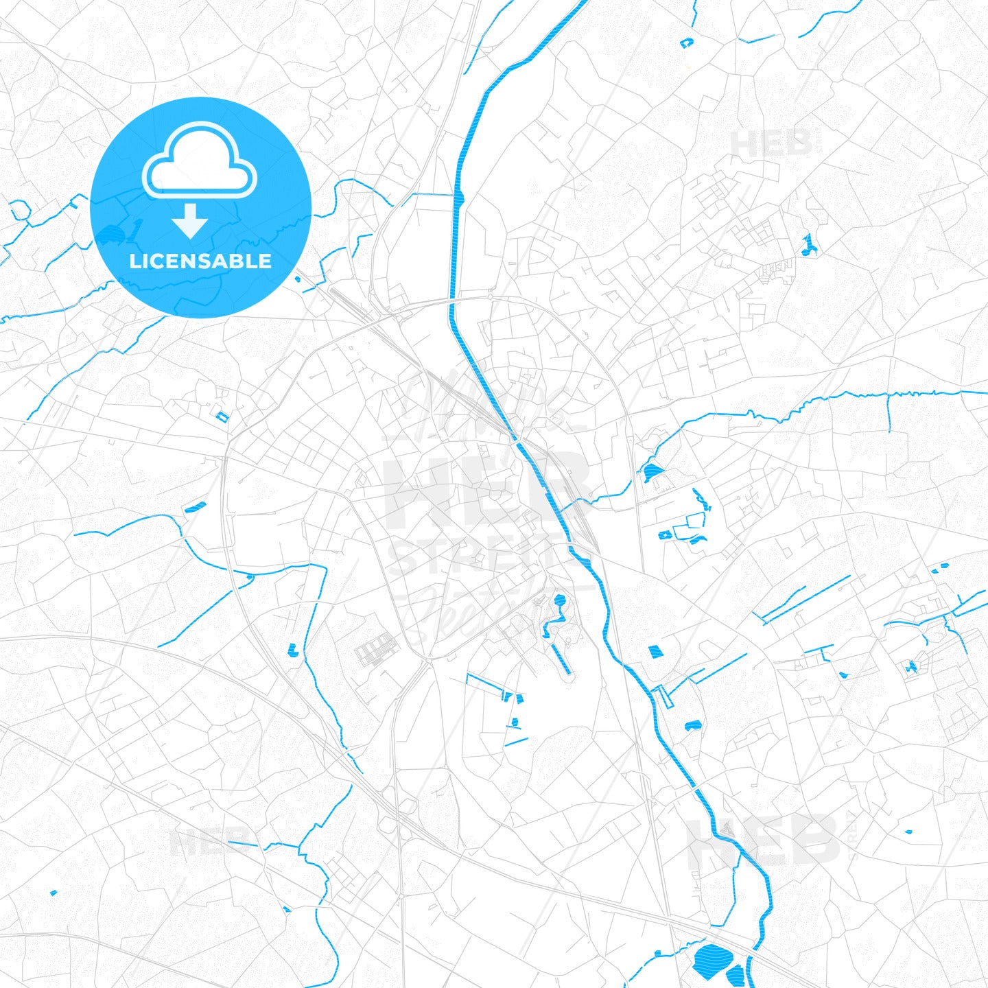 Aalst, Belgium PDF vector map with water in focus