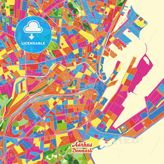 Aarhus, Denmark Crazy Colorful Street Map Poster Template - HEBSTREITS Sketches