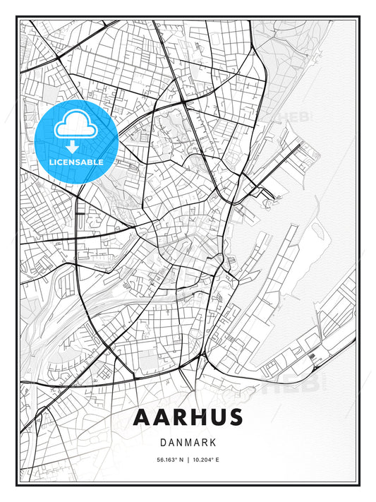 Aarhus, Denmark, Modern Print Template in Various Formats - HEBSTREITS Sketches
