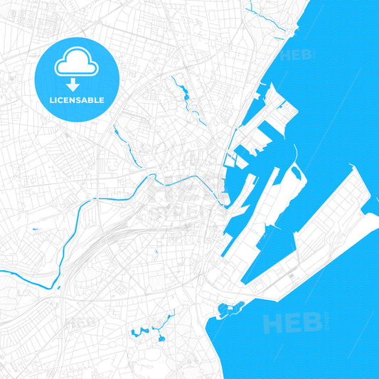 Aarhus, Denmark PDF vector map with water in focus