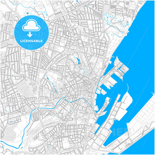 Aarhus Municipality, Denmark, city map with high quality roads.