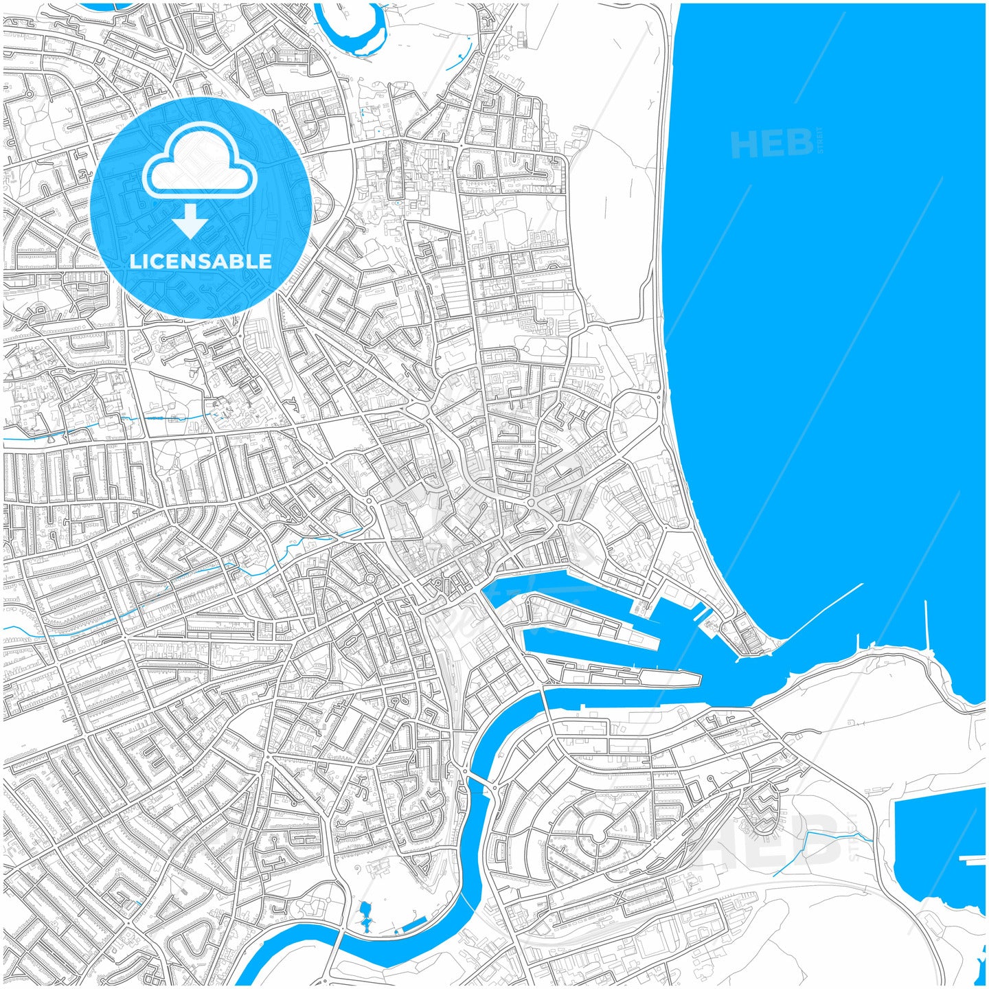 Aberdeen, Aberdeen, Scotland, city map with high quality roads.