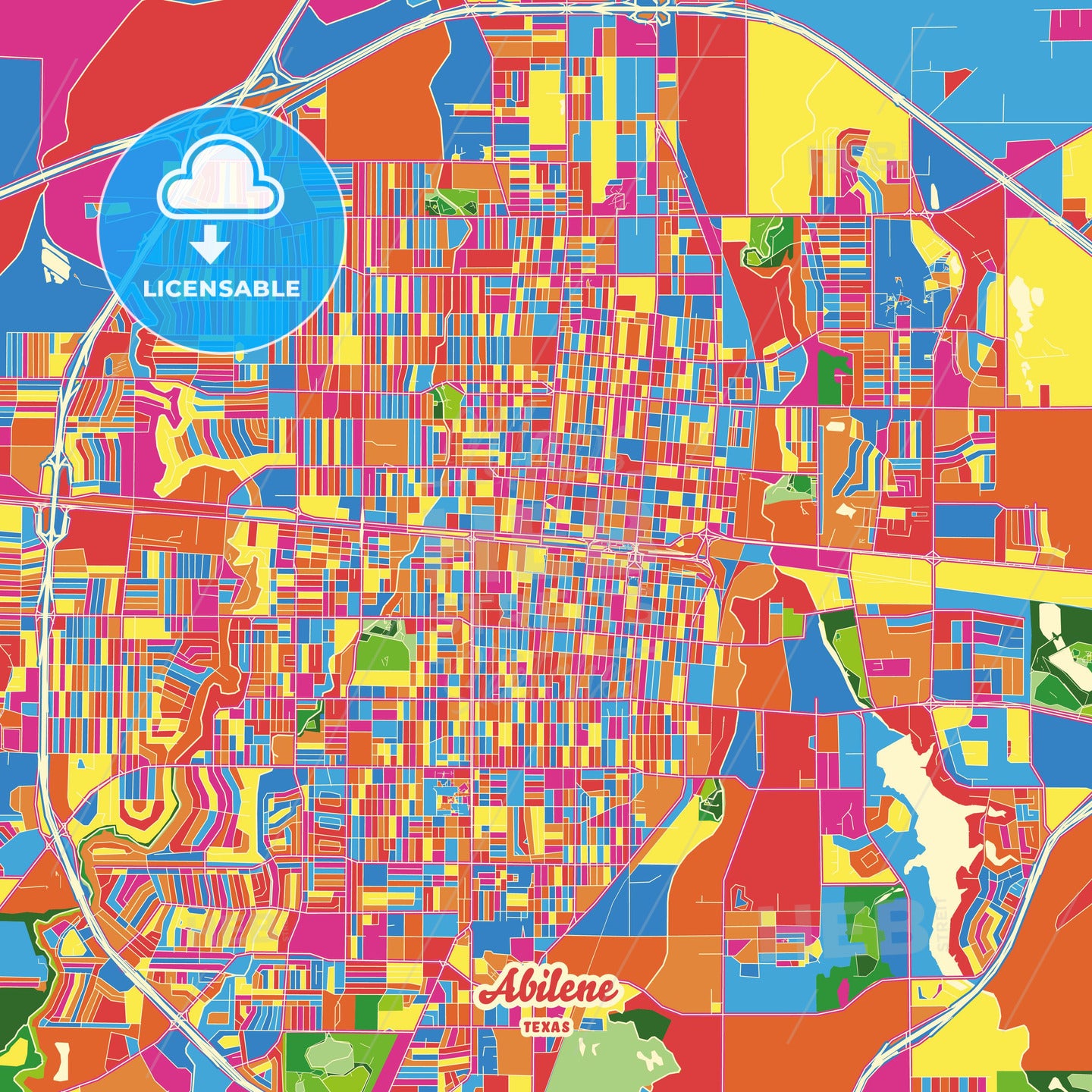 Abilene, United States Crazy Colorful Street Map Poster Template - HEBSTREITS Sketches