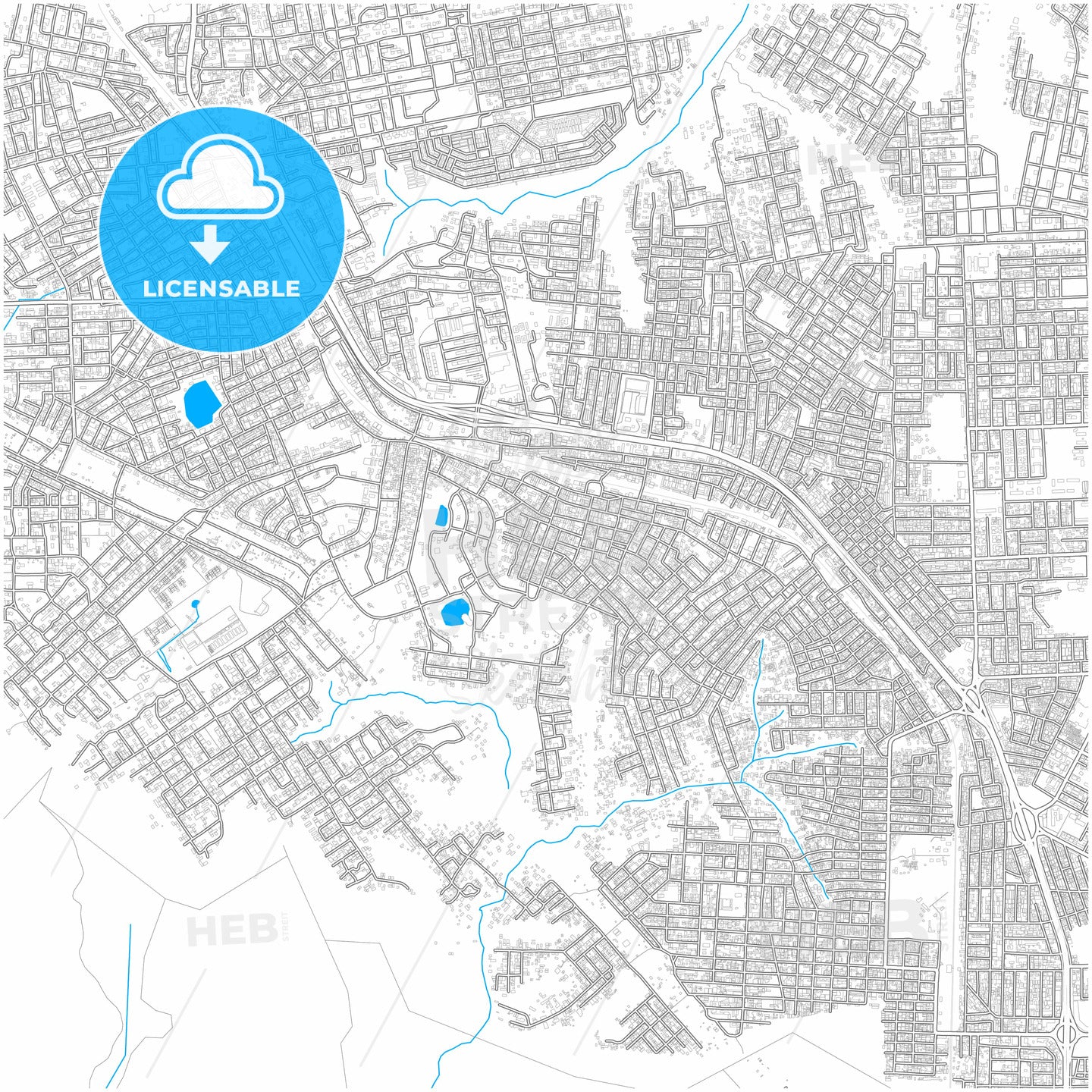 Abobo, Ivory Coast, city map with high quality roads.