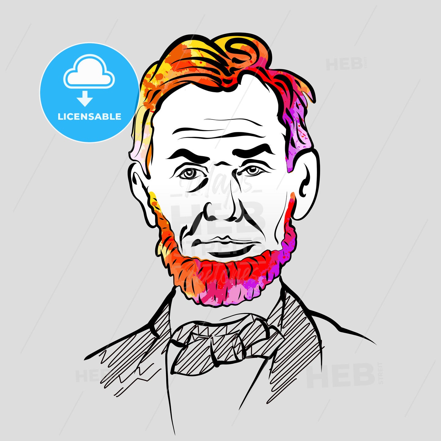 Abraham Lincoln Colorful Hair Vector Drawing