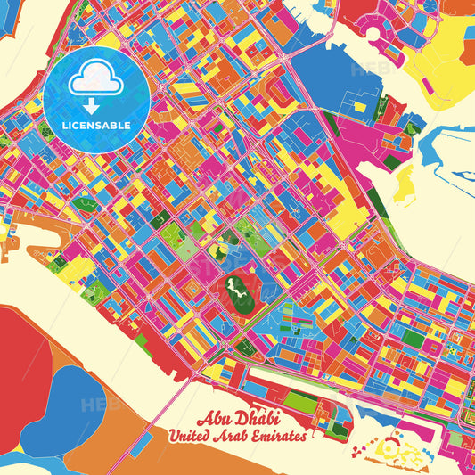 Abu Dhabi  , United Arab Emirates Crazy Colorful Street Map Poster Template - HEBSTREITS Sketches