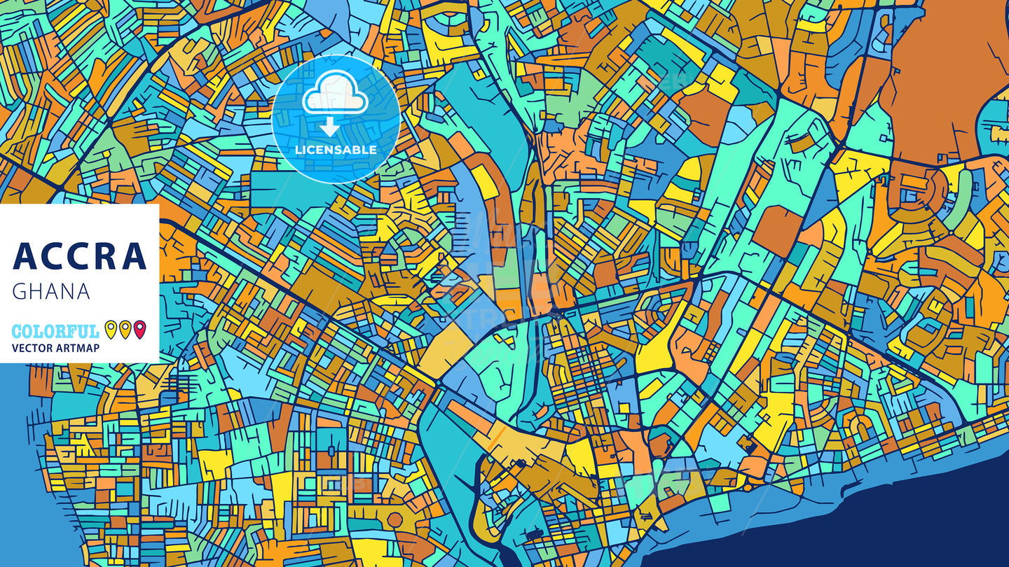 Accra, Ghana, Colorful Vector Artmap