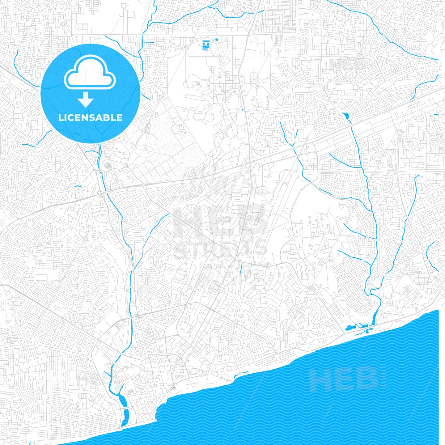 Accra, Ghana PDF vector map with water in focus