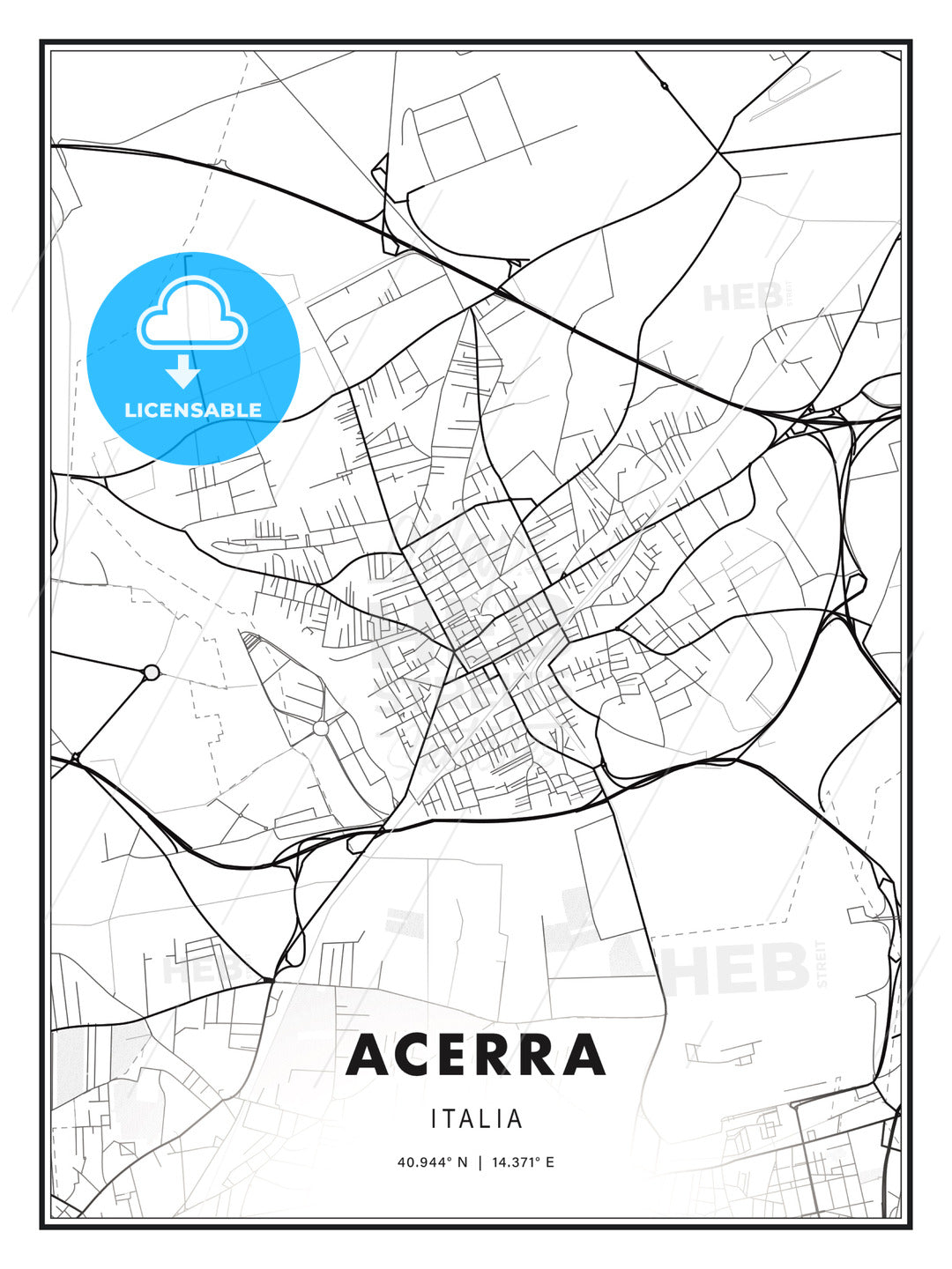 Acerra, Italy, Modern Print Template in Various Formats - HEBSTREITS Sketches