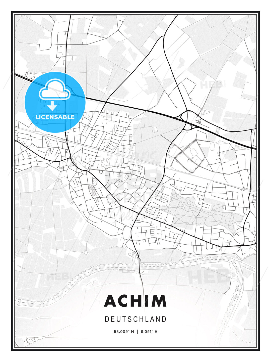 Achim, Germany, Modern Print Template in Various Formats - HEBSTREITS Sketches