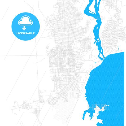 Ad-Damazin, Sudan PDF vector map with water in focus