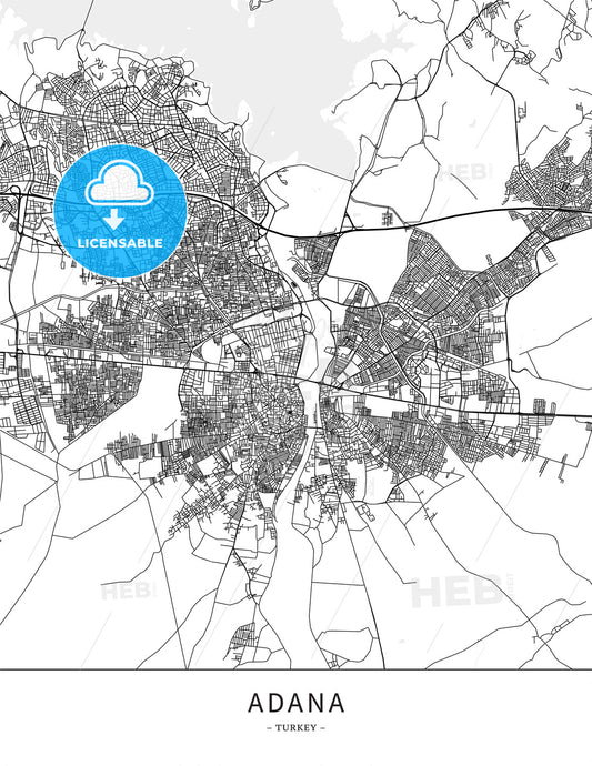 Adana, Turkey, Map poster borderless print template - HEBSTREITS