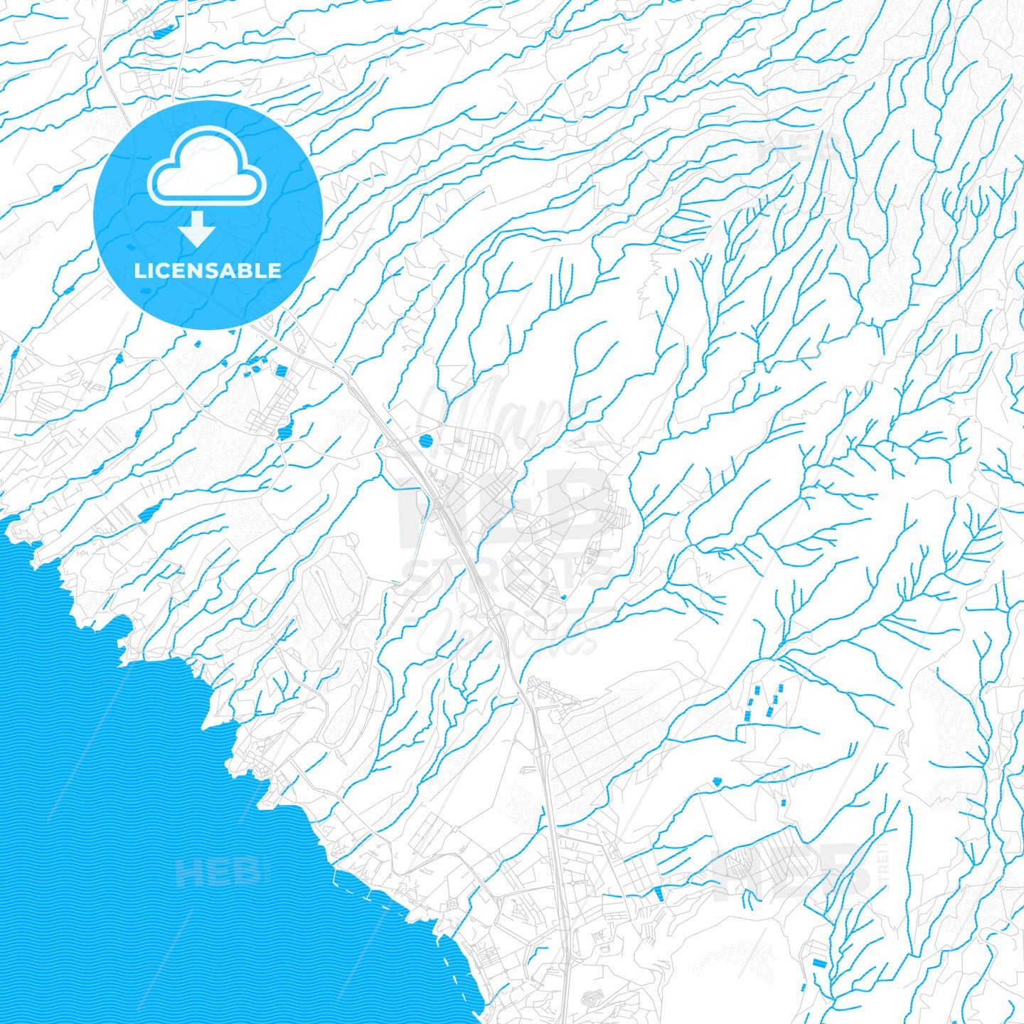 Adeje, Spain PDF vector map with water in focus