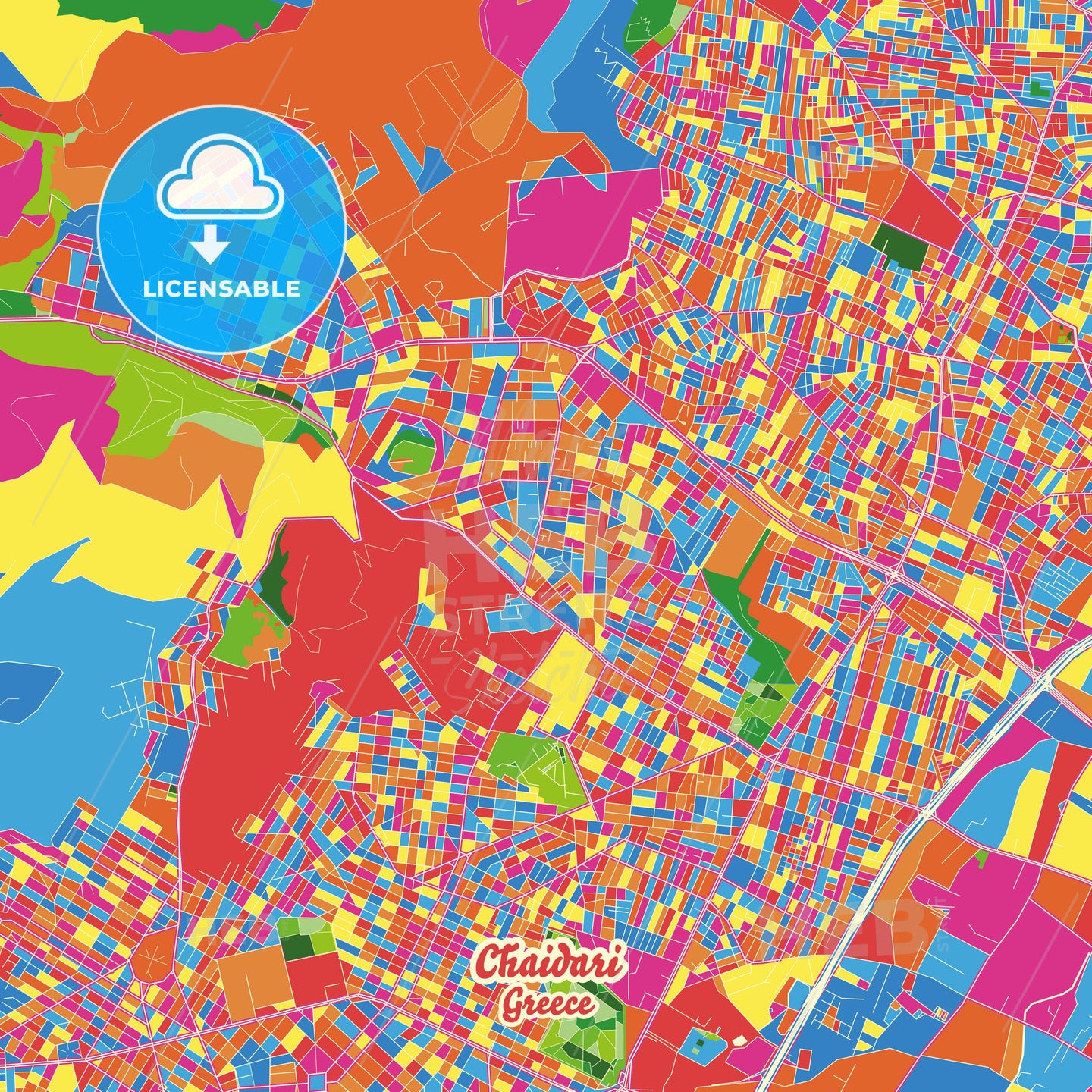 Chaidari, Attica, Greece Crazy Colorful Street Map Poster Template ...