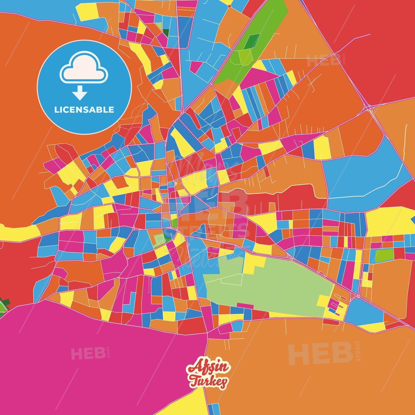 Afşin, Turkey Crazy Colorful Street Map Poster Template - HEBSTREITS Sketches