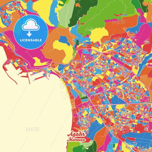 Agadir, Morocco Crazy Colorful Street Map Poster Template - HEBSTREITS Sketches