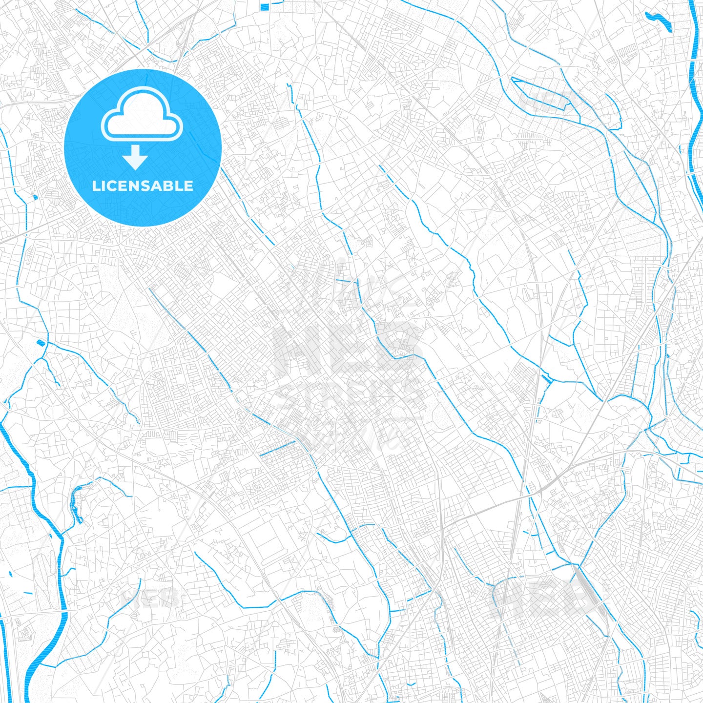 Ageo, Japan PDF vector map with water in focus