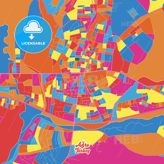 Ağrı, Turkey Crazy Colorful Street Map Poster Template - HEBSTREITS Sketches
