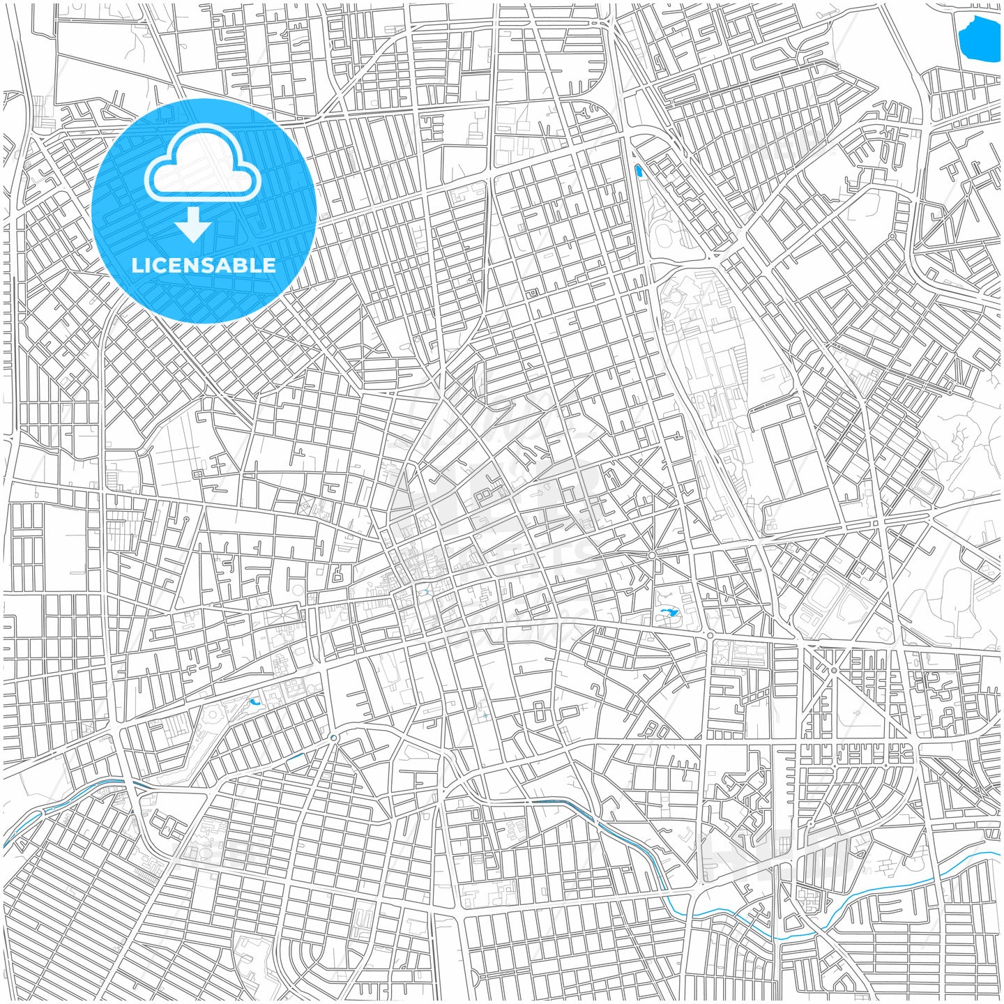 Aguascalientes, Aguascalientes, Mexico, city map with high quality roads.